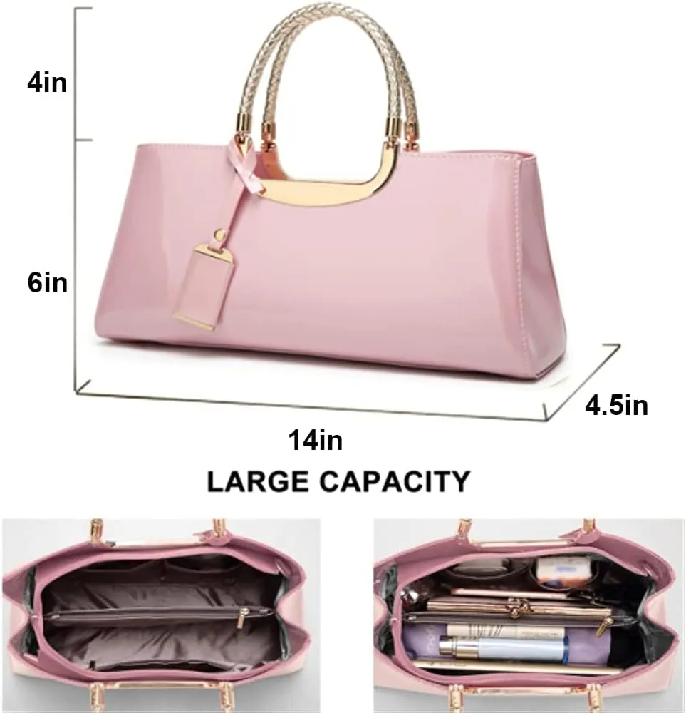 ZiMing Patent Leather Handbag for Women Top Handle Evening Bags Satchel Ladies Shoulder Bag Long Purse Wedding Party Prom