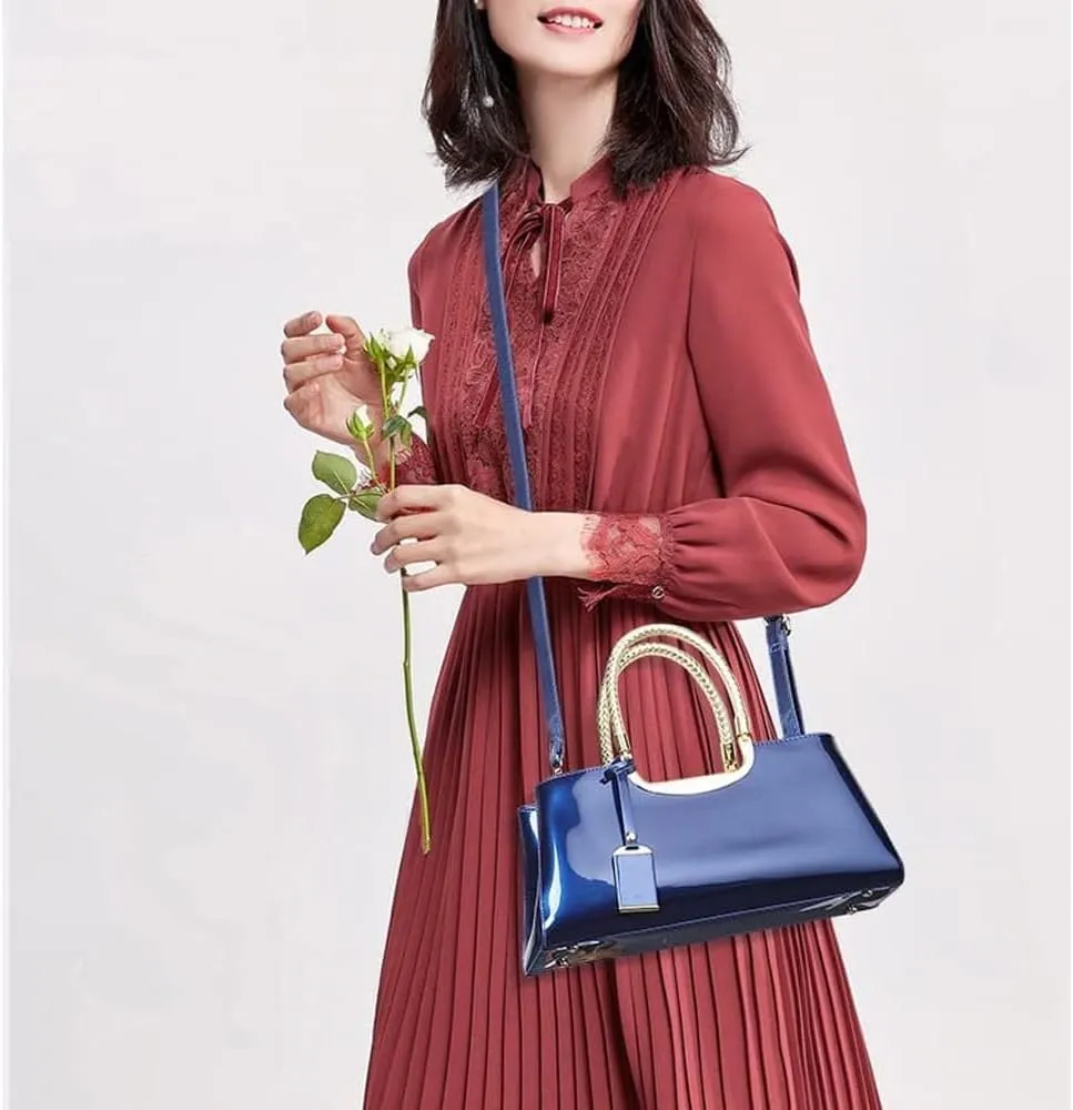 ZiMing Patent Leather Handbag for Women Top Handle Evening Bags Satchel Ladies Shoulder Bag Long Purse Wedding Party Prom