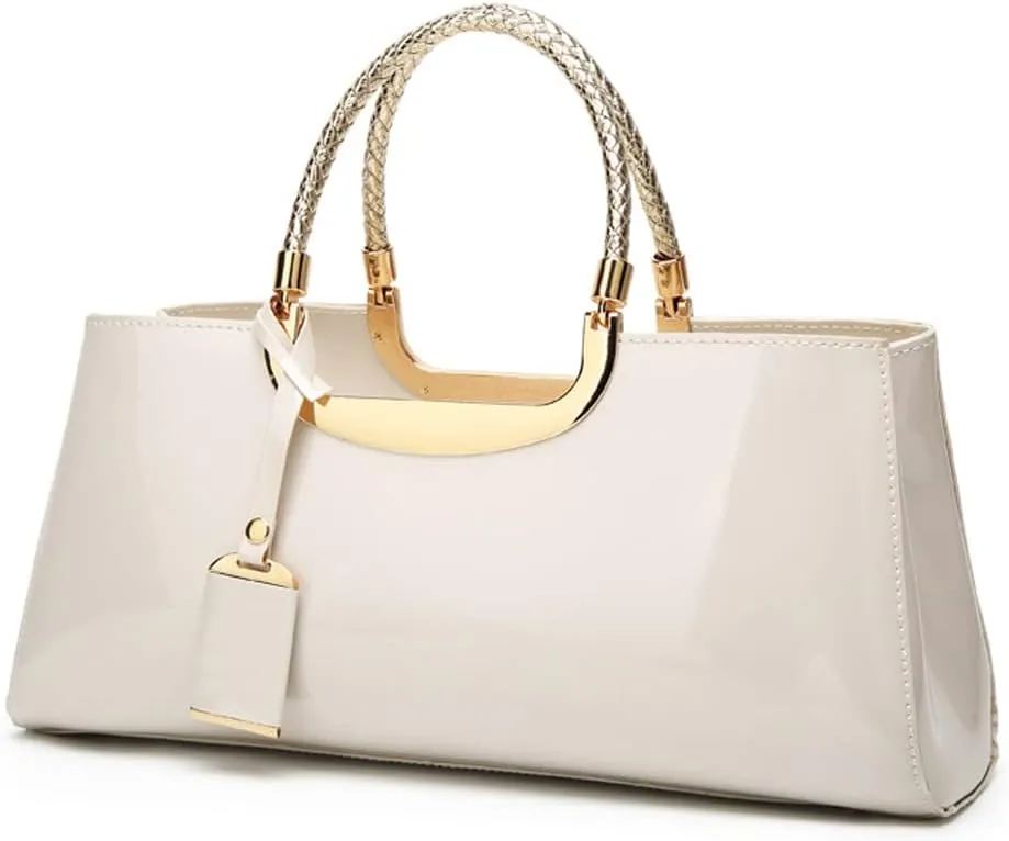 ZiMing Patent Leather Handbag for Women Top Handle Evening Bags Satchel Ladies Shoulder Bag Long Purse Wedding Party Prom