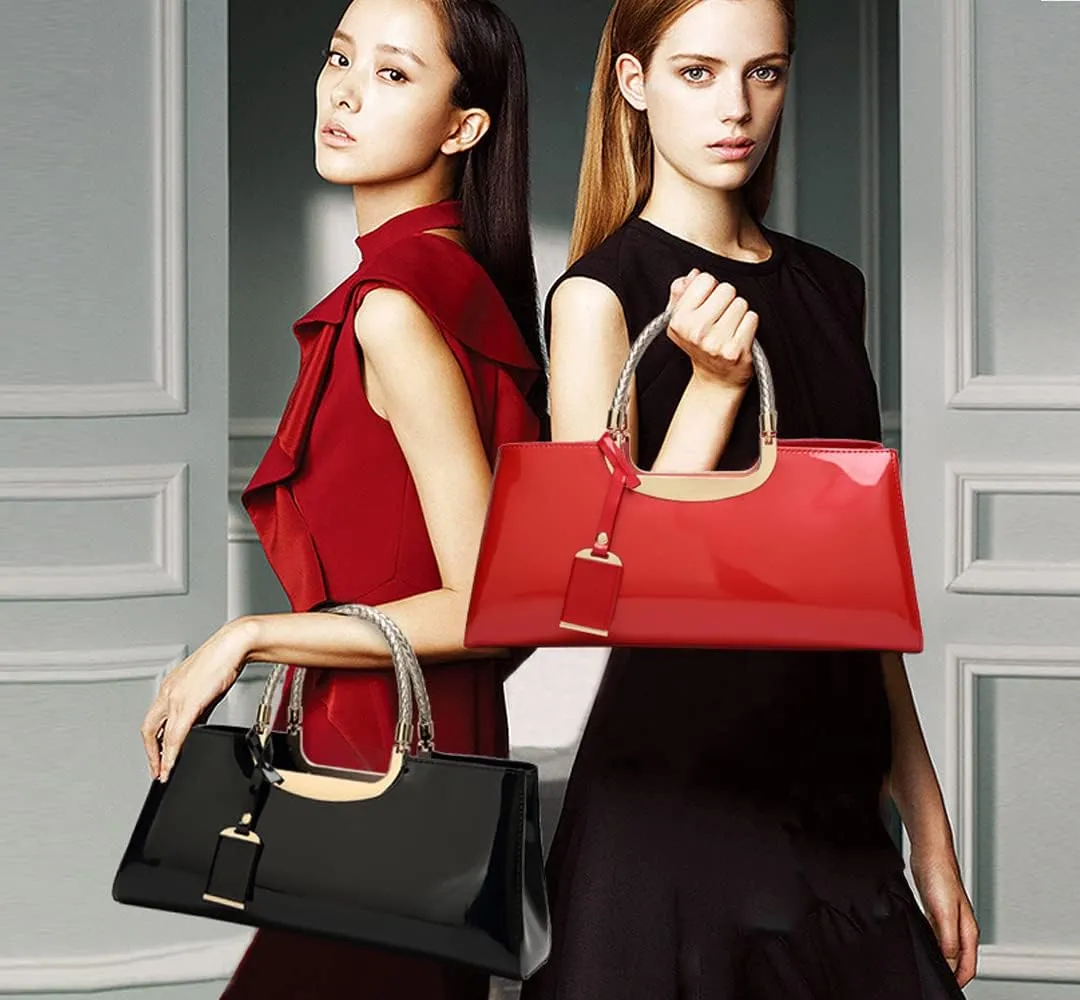 ZiMing Patent Leather Handbag for Women Top Handle Evening Bags Satchel Ladies Shoulder Bag Long Purse Wedding Party Prom