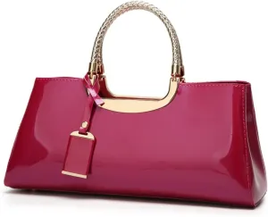 ZiMing Patent Leather Handbag for Women Top Handle Evening Bags Satchel Ladies Shoulder Bag Long Purse Wedding Party Prom