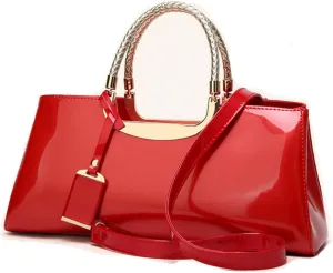 ZiMing Patent Leather Handbag for Women Top Handle Evening Bags Satchel Ladies Shoulder Bag Long Purse Wedding Party Prom