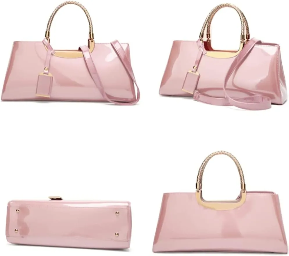ZiMing Patent Leather Handbag for Women Top Handle Evening Bags Satchel Ladies Shoulder Bag Long Purse Wedding Party Prom