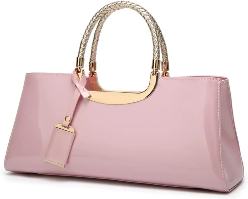 ZiMing Patent Leather Handbag for Women Top Handle Evening Bags Satchel Ladies Shoulder Bag Long Purse Wedding Party Prom