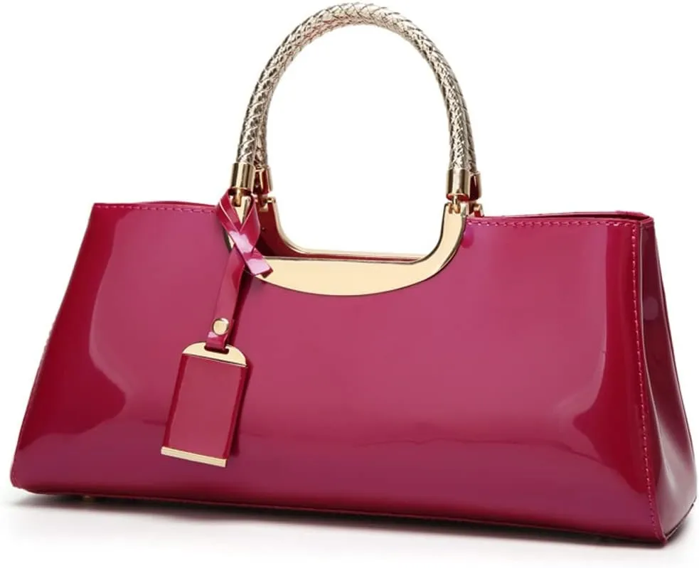 ZiMing Patent Leather Handbag for Women Top Handle Evening Bags Satchel Ladies Shoulder Bag Long Purse Wedding Party Prom