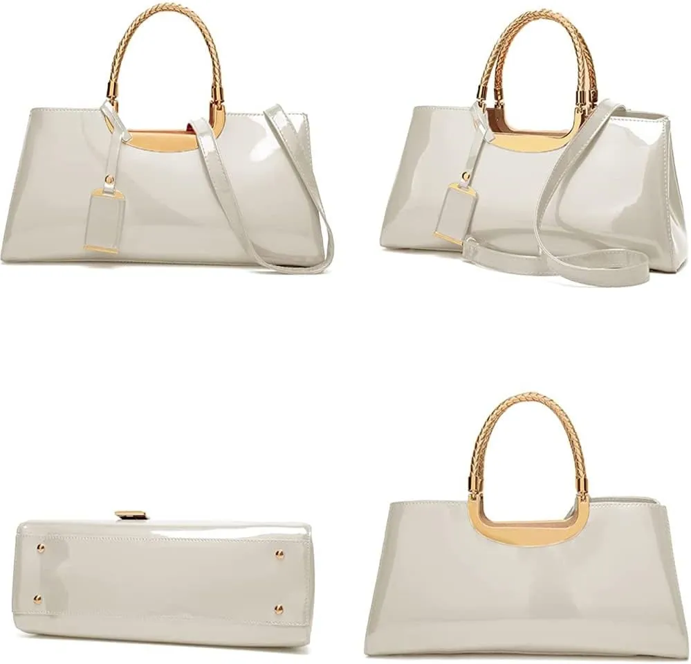 ZiMing Patent Leather Handbag for Women Top Handle Evening Bags Satchel Ladies Shoulder Bag Long Purse Wedding Party Prom