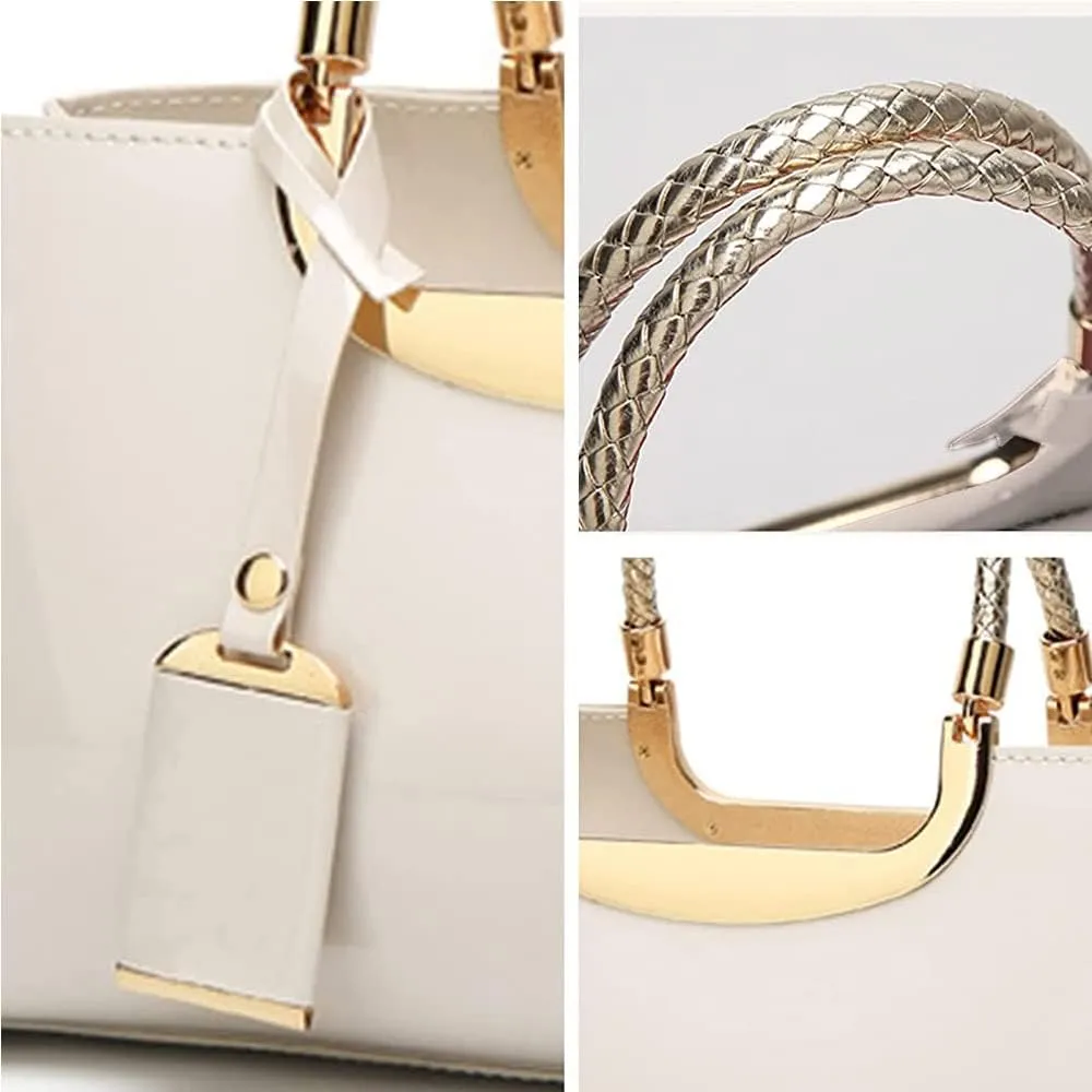 ZiMing Patent Leather Handbag for Women Top Handle Evening Bags Satchel Ladies Shoulder Bag Long Purse Wedding Party Prom