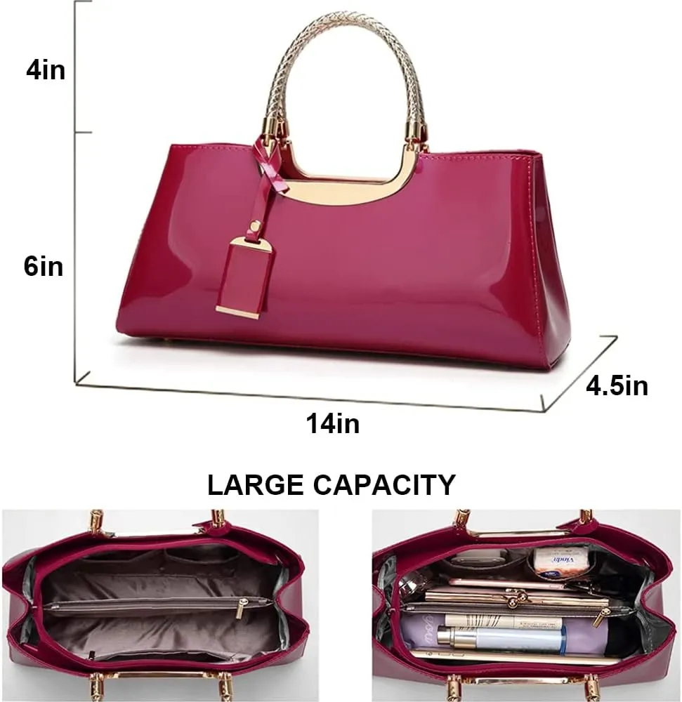 ZiMing Patent Leather Handbag for Women Top Handle Evening Bags Satchel Ladies Shoulder Bag Long Purse Wedding Party Prom