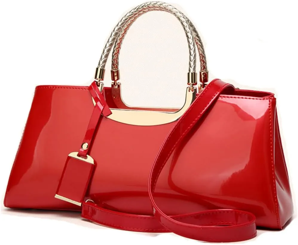 ZiMing Patent Leather Handbag for Women Top Handle Evening Bags Satchel Ladies Shoulder Bag Long Purse Wedding Party Prom