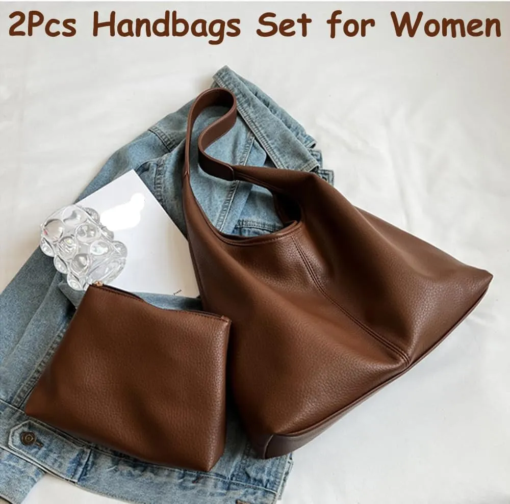 ZiMing Shoulder Bag for Women - Soft Leather Hobo Handbag Tote Large Purse With Single Strap and Wallet - 2 Pcs Set
