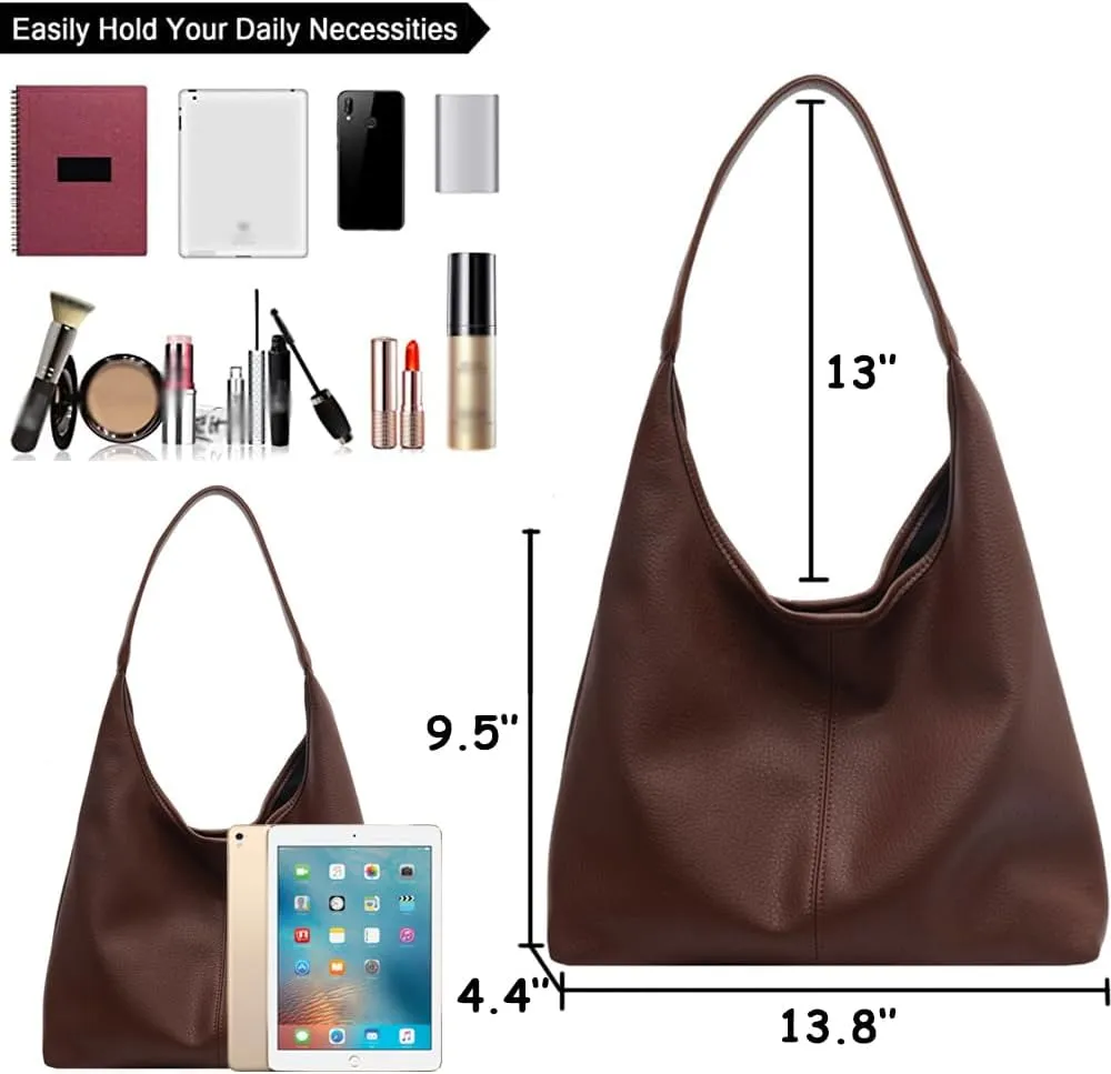ZiMing Shoulder Bag for Women - Soft Leather Hobo Handbag Tote Large Purse With Single Strap and Wallet - 2 Pcs Set