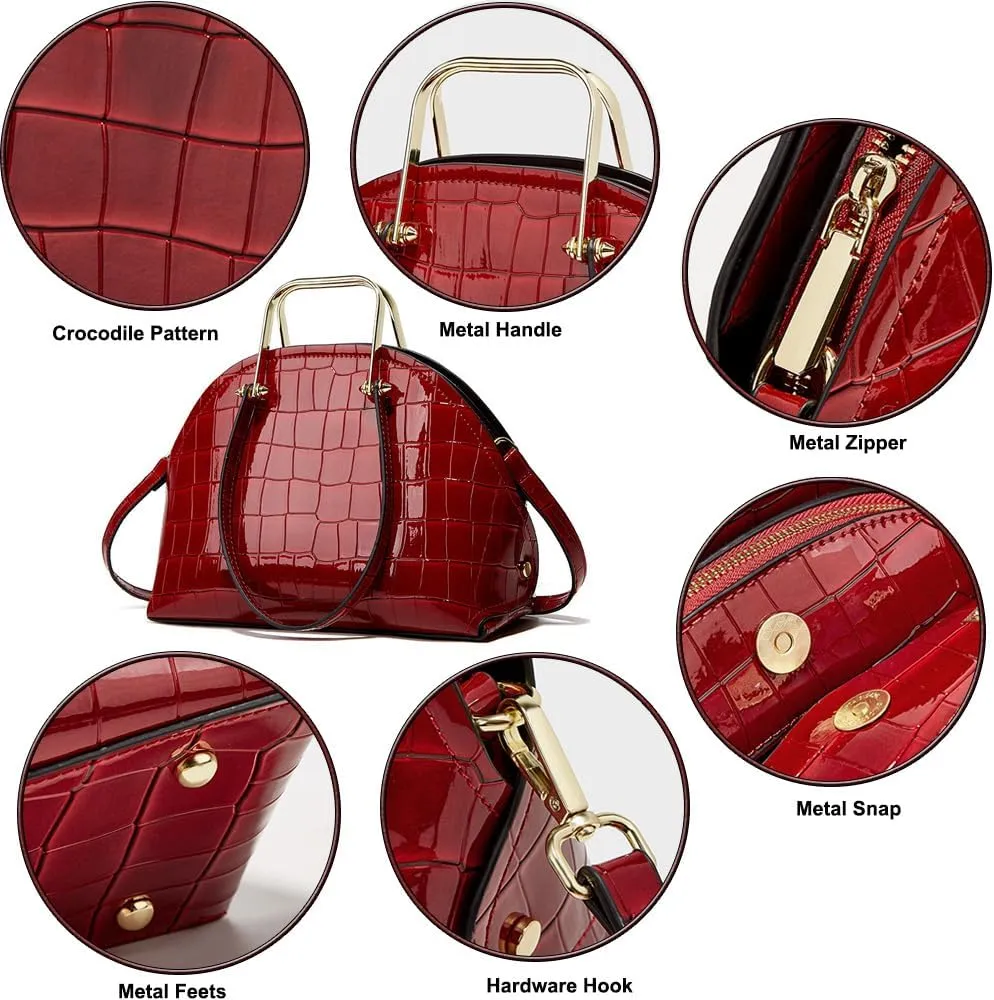ZiMing Womens Handbags Glossy Patent Leather Dome Satchel Bag Top Handle Handbag Purse Shoulder Crossbody Bag Medium Tote Bag