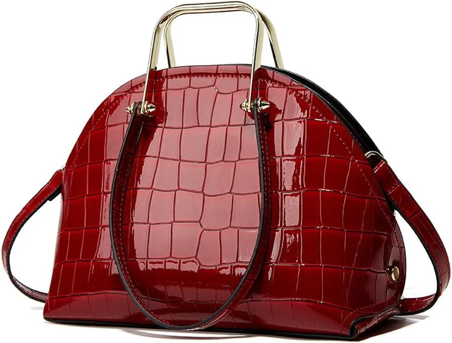 ZiMing Womens Handbags Glossy Patent Leather Dome Satchel Bag Top Handle Handbag Purse Shoulder Crossbody Bag Medium Tote Bag