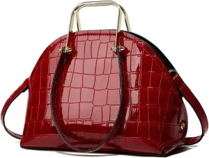 ZiMing Womens Handbags Glossy Patent Leather Dome Satchel Bag Top Handle Handbag Purse Shoulder Crossbody Bag Medium Tote Bag