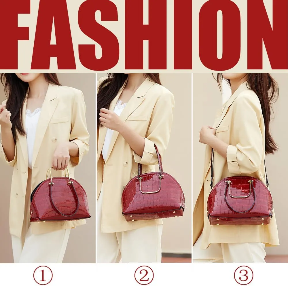 ZiMing Womens Handbags Glossy Patent Leather Dome Satchel Bag Top Handle Handbag Purse Shoulder Crossbody Bag Medium Tote Bag