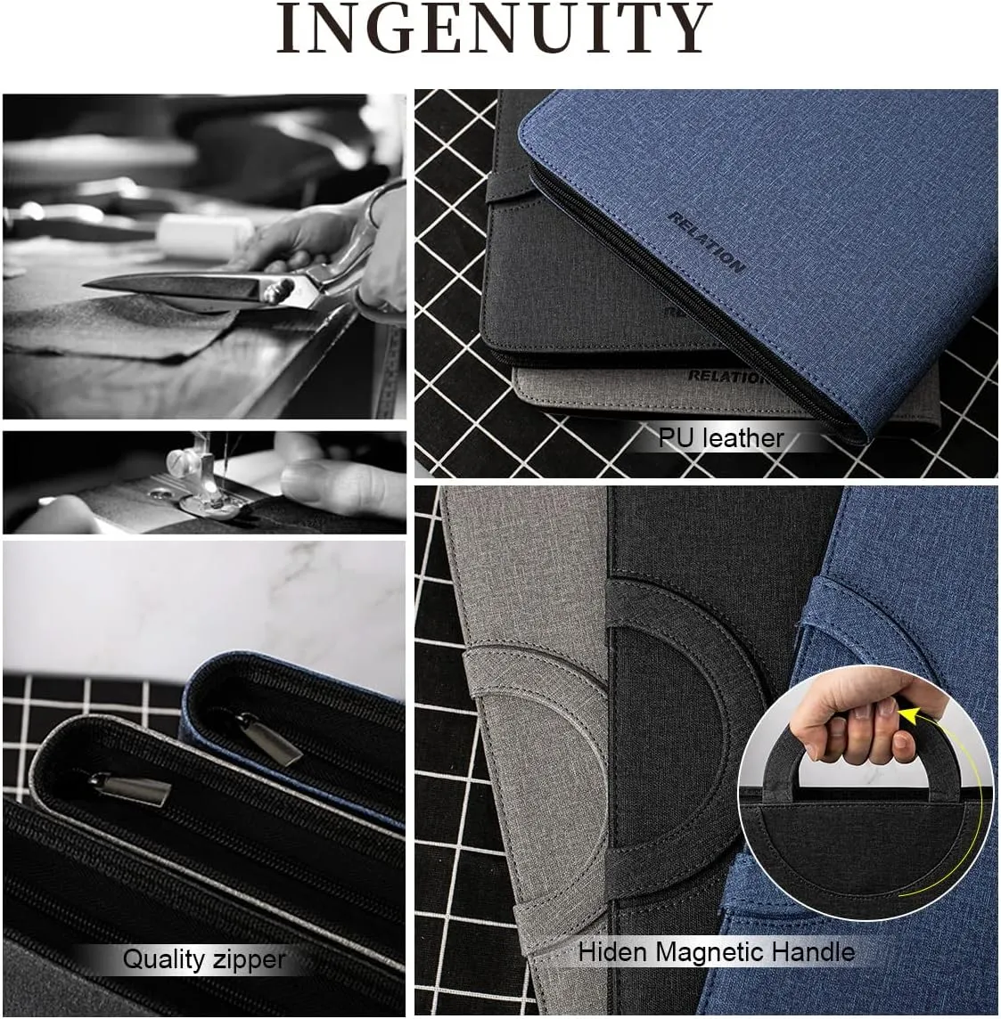 Zippered Padfolio Folder, A4 Multi-Function Portfolio Leather Combination case,with Notebook, Calculator, Business Conference Portfolio Organizer Notepad Folder Bag for Women/Men (Dark Gray)
