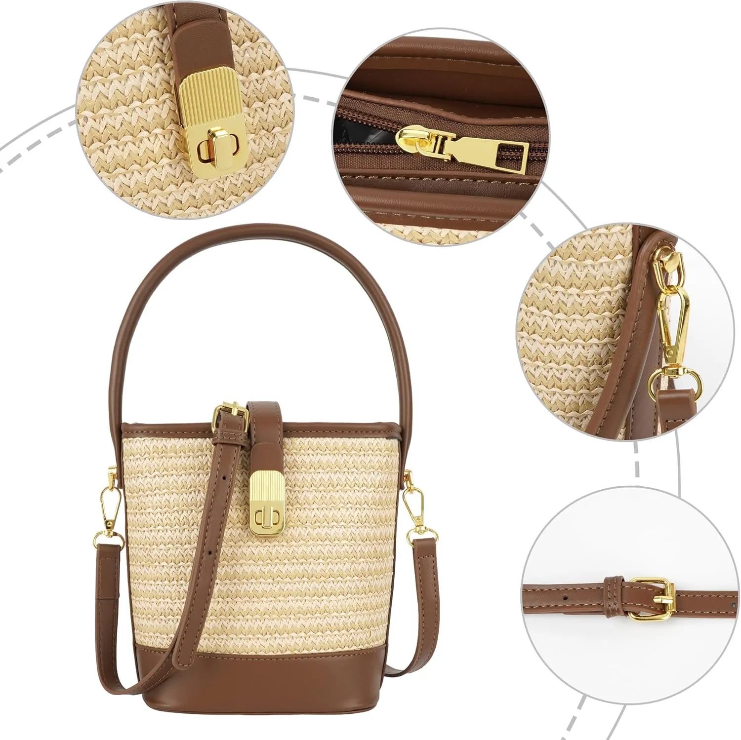 ZLM BAG US Women's Straw Top Handle Bag Handwoven Crochet Crossbody Shoulder Bag Summer Hobo Purse